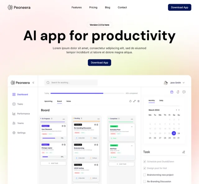 App template with a task board